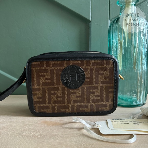 Fendi Glazed Fabric Vitello Century 1974 Stamp Black Camera Case Bag - Picture 1 of 14
